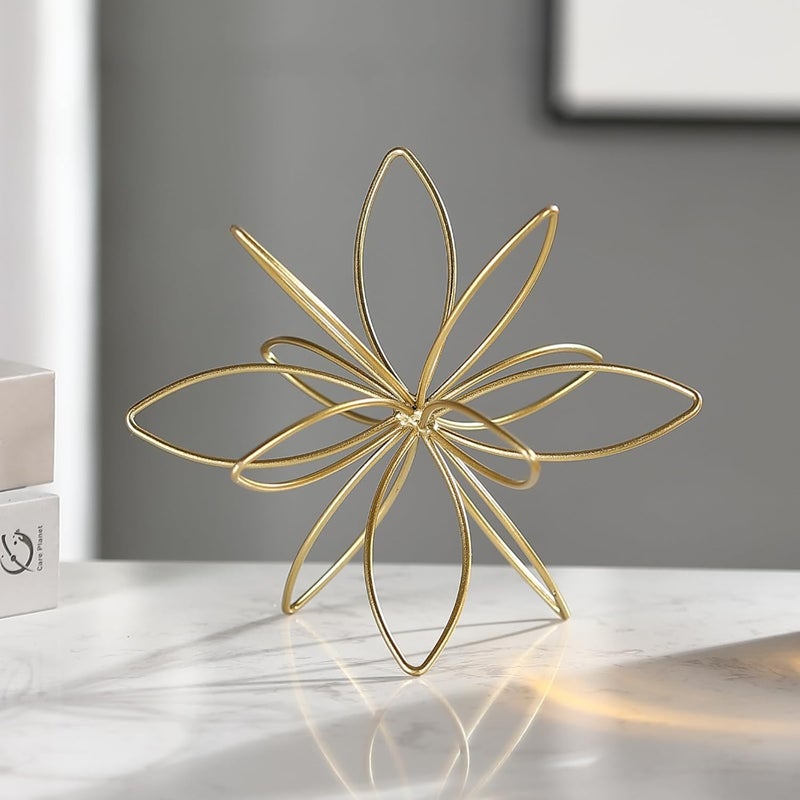 Mocome 8" Gold Decorative Sphere, Metal Floral Tabletop Sculpture, Abstract Tabletop Decorative Ball for Home Metal Sphere Decor - Image 1